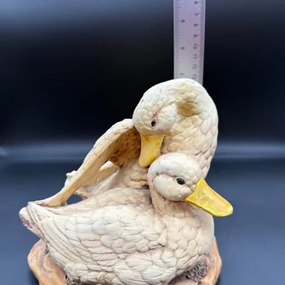 Vintage Silvano Duck Pair Figurine Preening Ducks Ceramic Sculpture Signed 7”